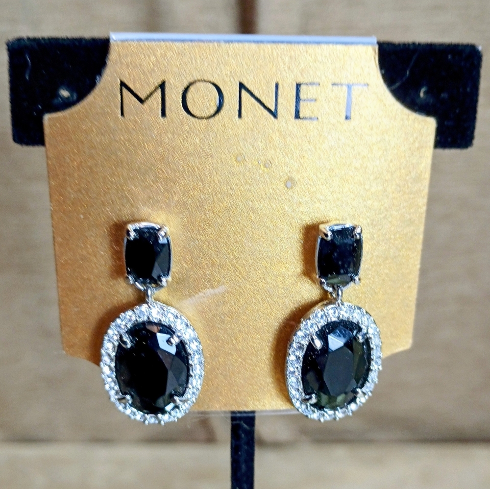 Monet Black and Silver Dangle Earrings